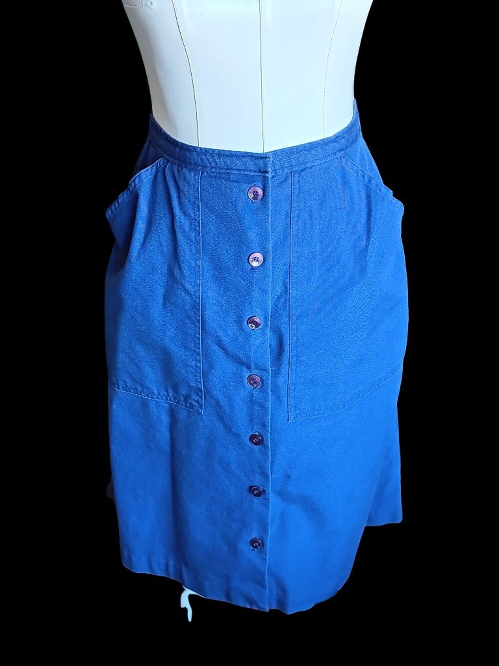 Vintage 70s White Stag Navy Blue Button Front Midi Skirt Deep Pockets S
